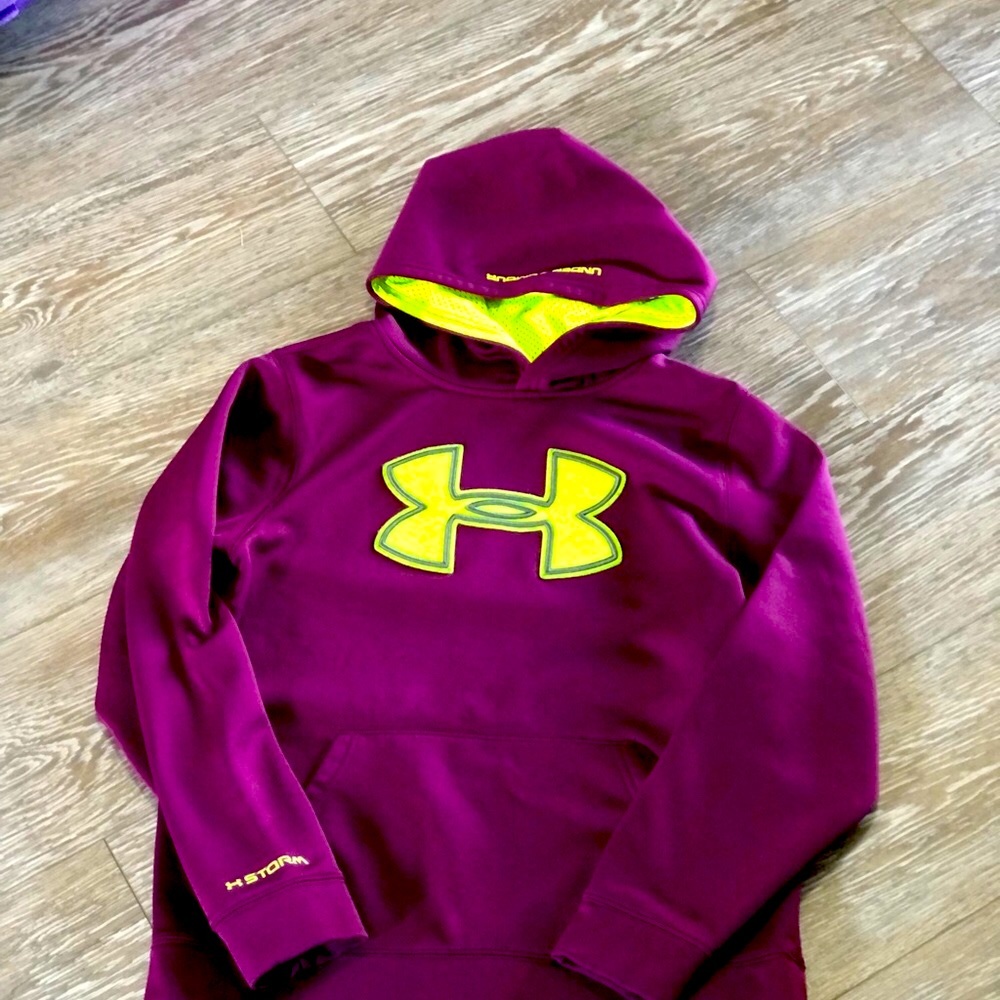 Under Armour Storm Maroon Hoodie with Neon Logo